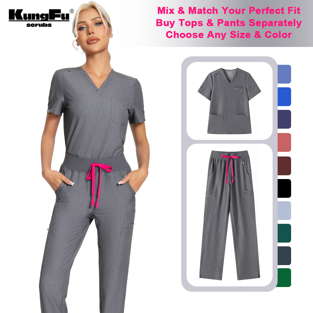 Kungfu scrubs feminino enferme - Medical Lab Uniform avaliação e preço