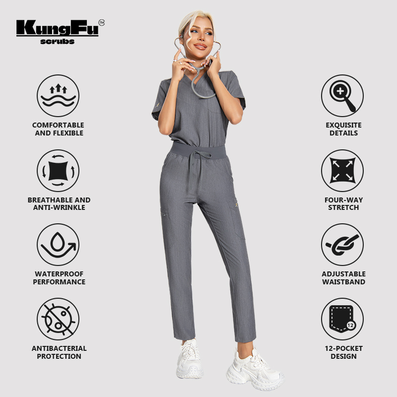 Kungfu scrubs feminino enferme - Medical Lab Uniform avaliação e preço